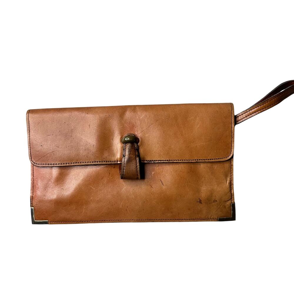 Vintage Tan Leather Wristlet Don Quixote Snap Closure